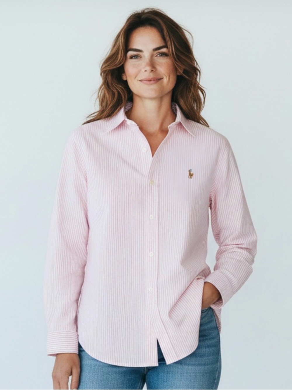🫶🏻 Ralph Lauren Slim Fit Light Pink Stripe Button-Down Shirt